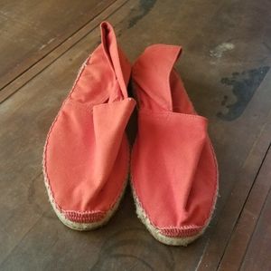 Coral Square Toed Flats w/ Twine Trim